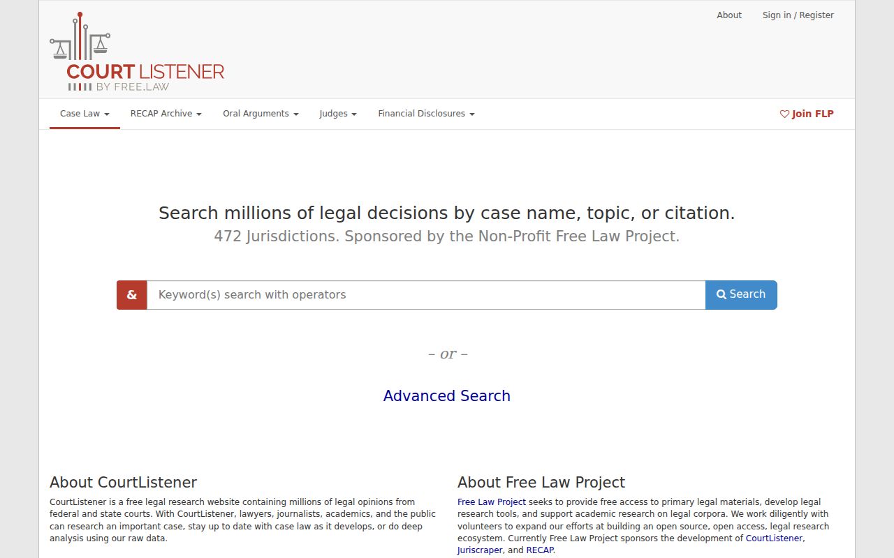 CourtListener federal docket and opinion search interface