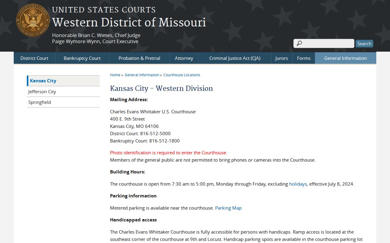 Western District of Missouri Kansas City division courthouse information page