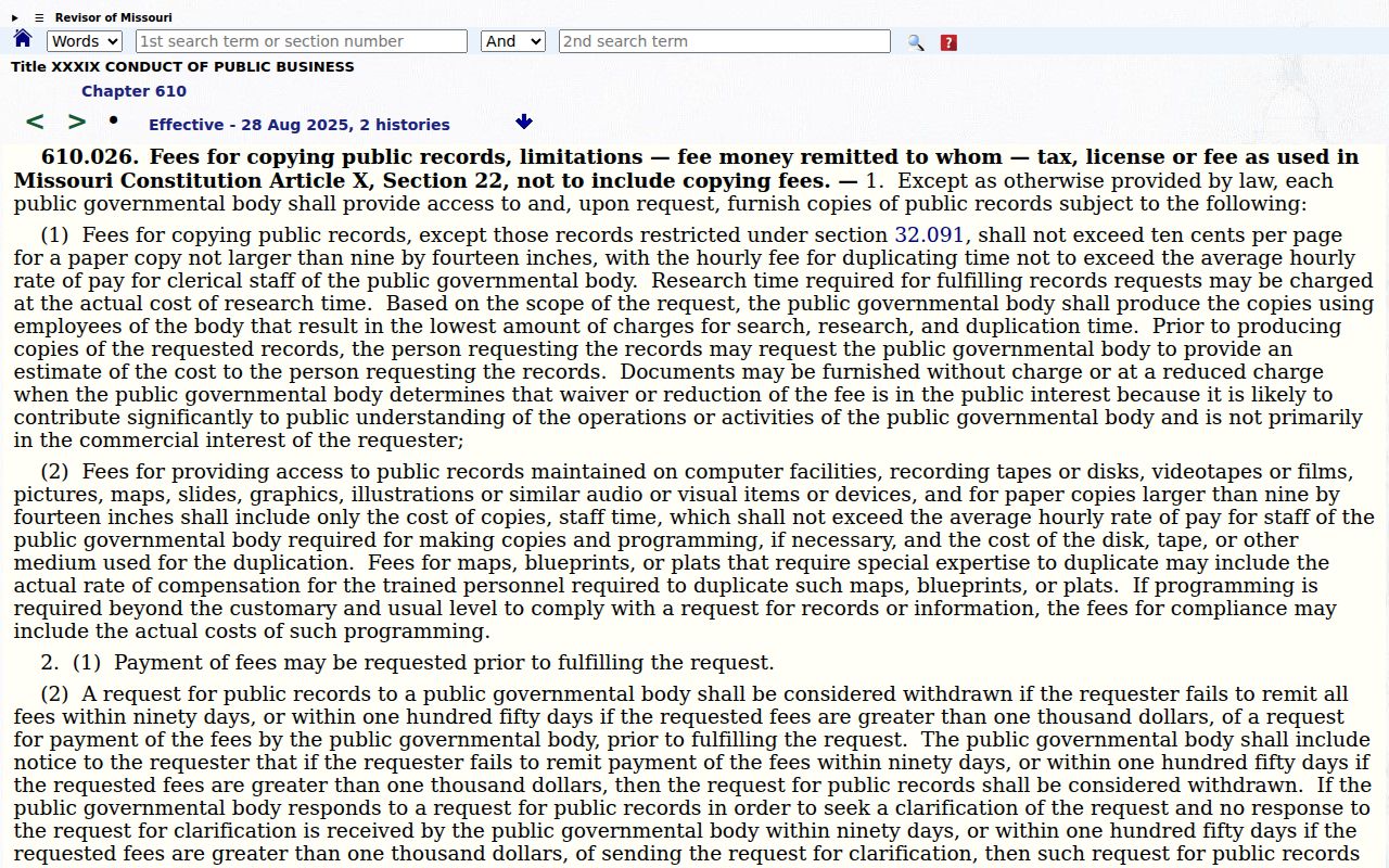 Ray County civil docket copy-fee statute