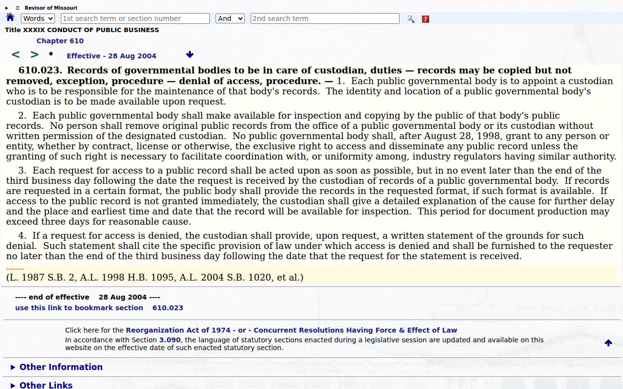 Ray County civil docket public-record response statute